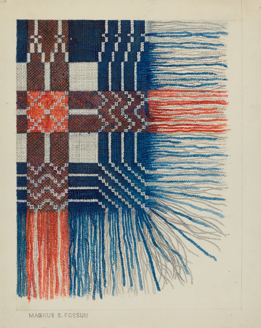 Détail de couverture tissée, vers 1937 - Magnus S. Fossum