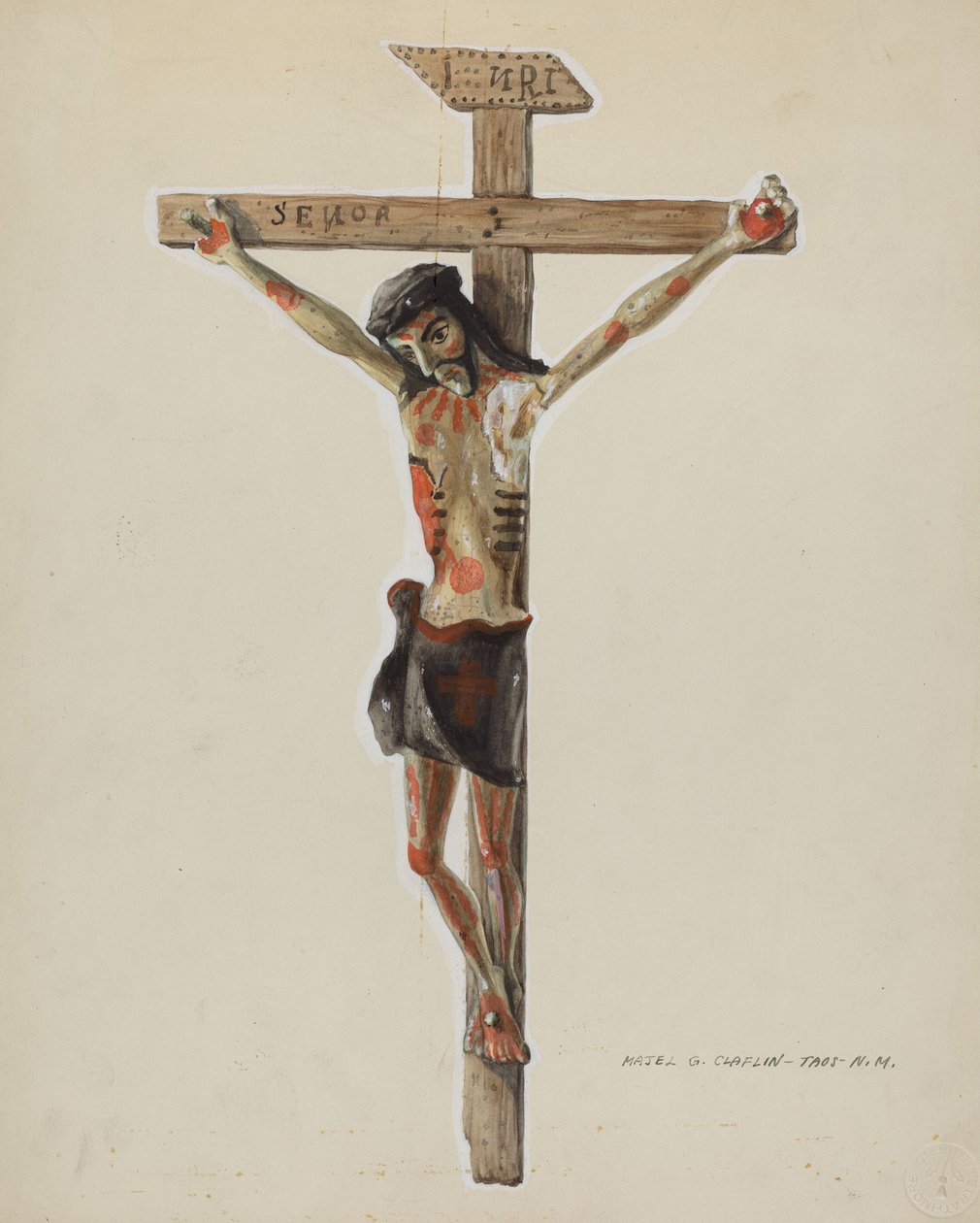 Crucifix en bois peint - Majel G. Claflin