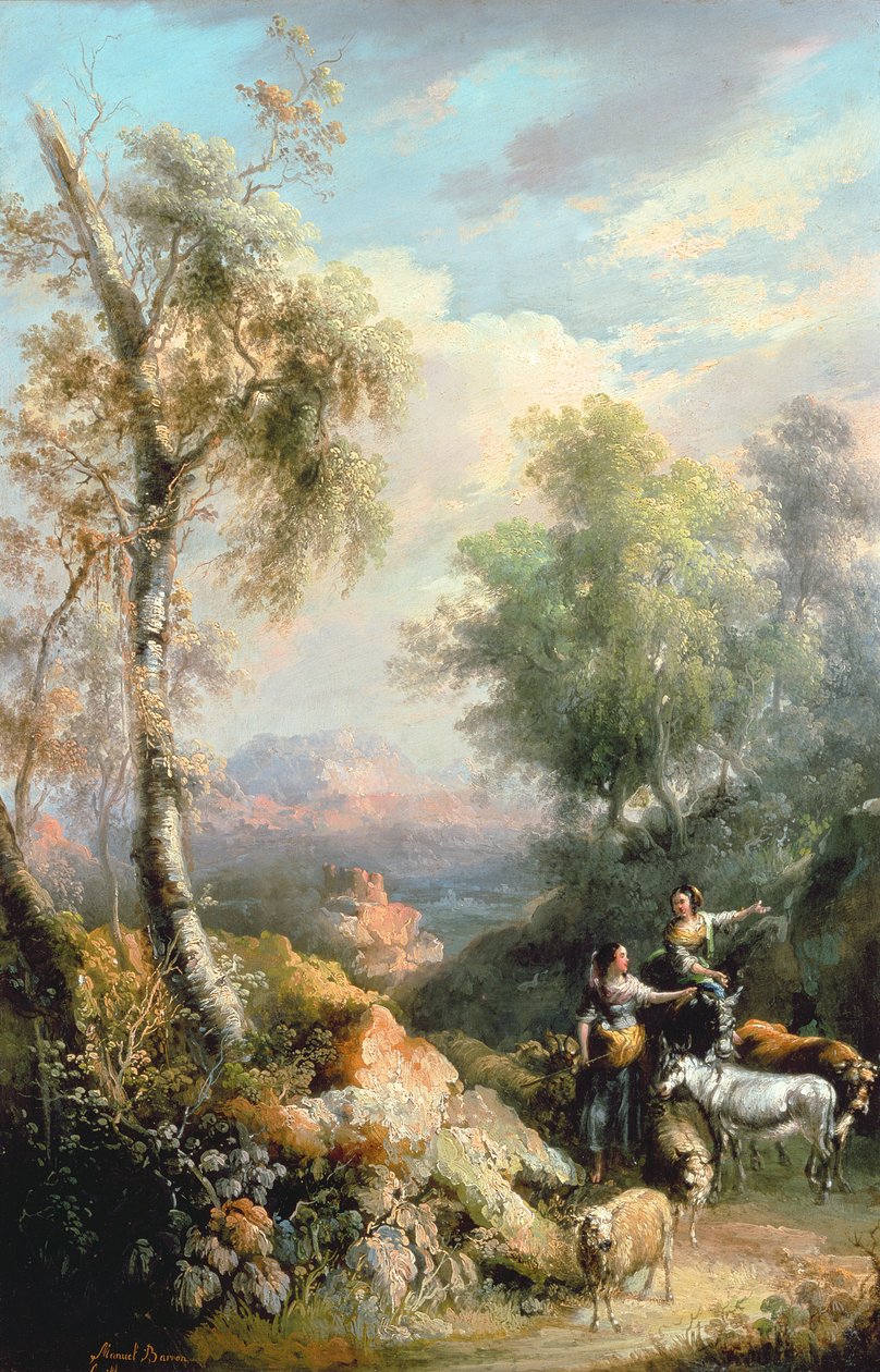 Bergers dans un paysage montagneux espagnol, XIXe siècle - Manuel Barron y Carrillo