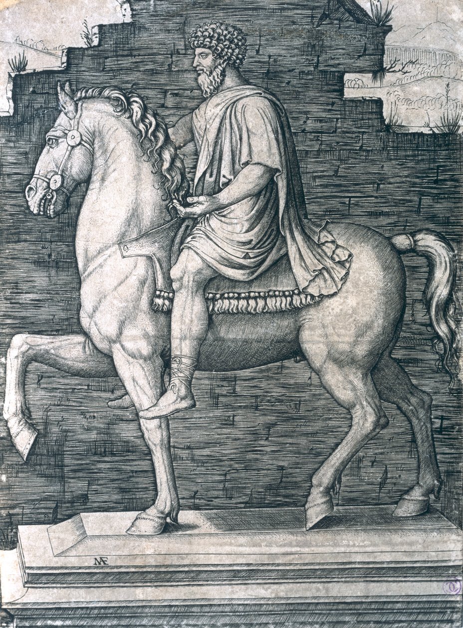 Statue équestre de Marc Aurèle (121-180 après J.-C.) - Marcantonio Raimondi