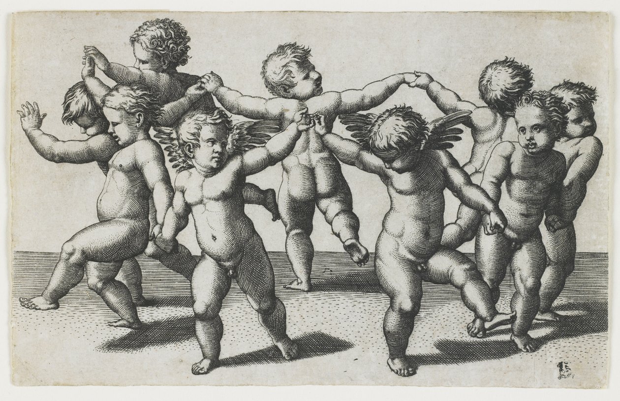 Deux Cupidons menant des enfants dans une danse, c. 1517-1520 - Marcantonio Raimondi