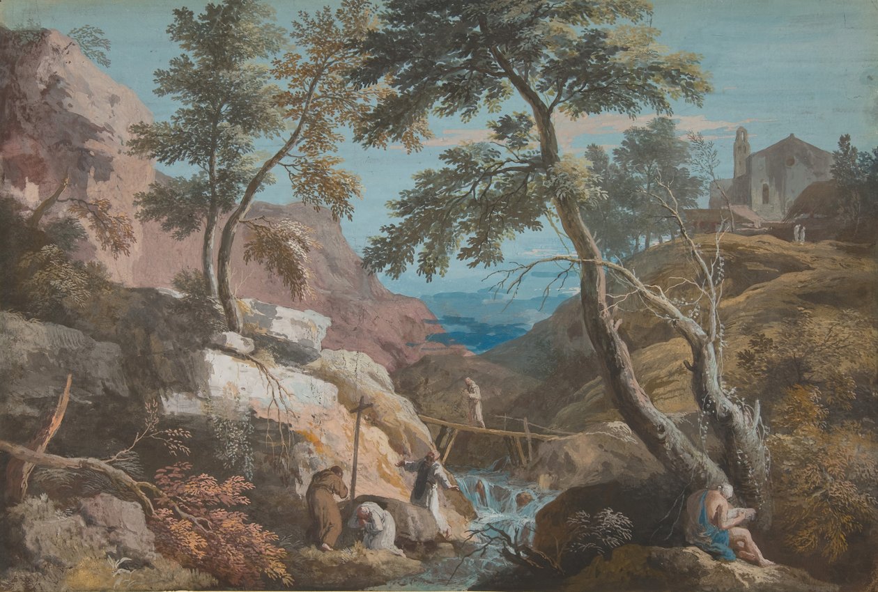 Paysage montagneux avec ermites, vers 1700-1730 - Marco Ricci