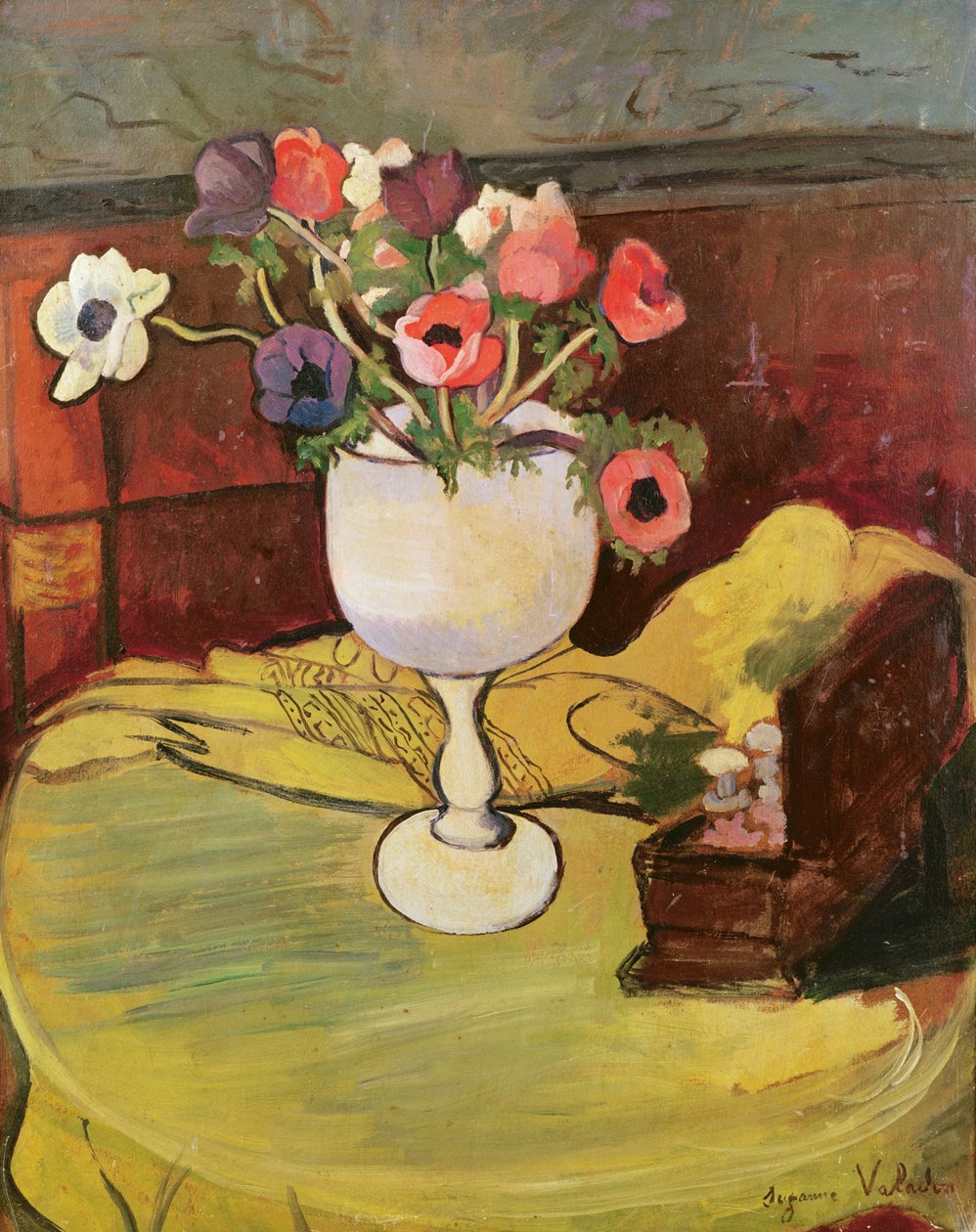 Vase de fleurs, anémones dans un verre blanc - Marie Clementine (Suzanne) Valadon