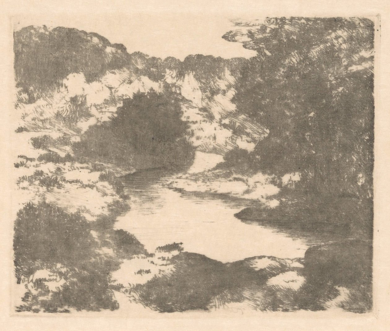 Paysage vallonné avec rivière - Marius Holleman