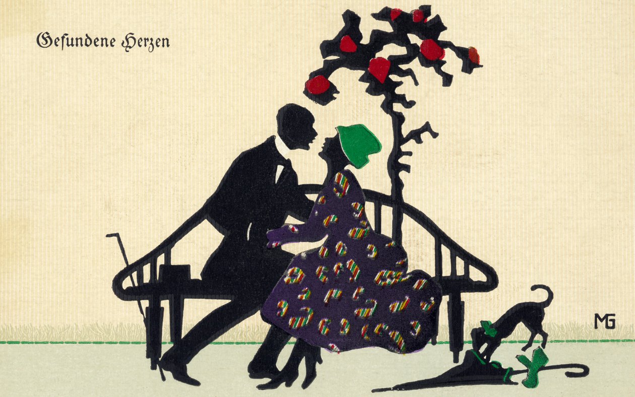 Silhouette de couple en cour (carte postale) - Marte Graf