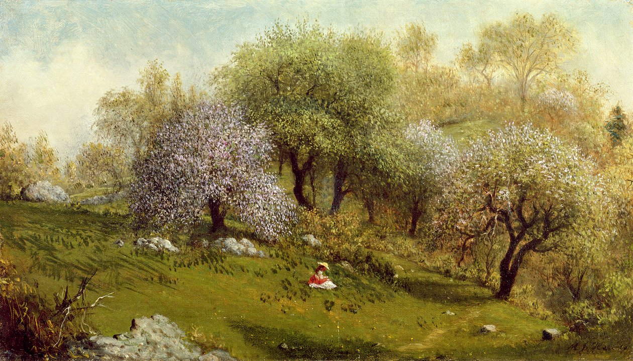Fille sur une colline, fleurs de pommier, 1874 - Martin Johnson Heade