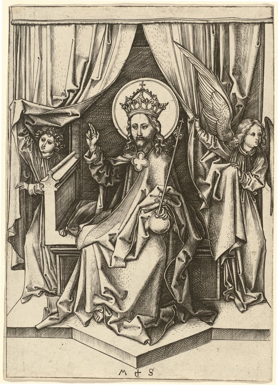 Christ en trône, avec deux anges - Martin Schongauer