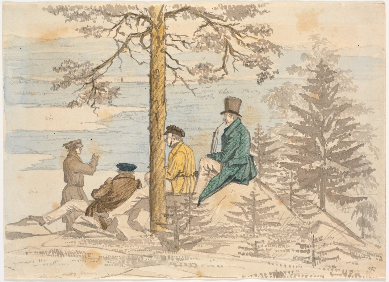 Quatre hommes regardant la vue depuis Holmekollen - Martinus Rørbye