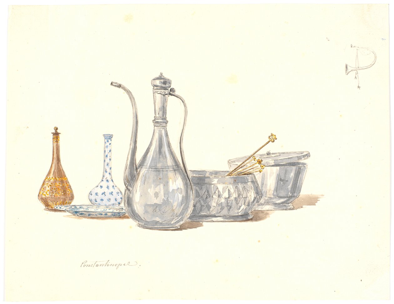 Ustensiles turcs, une cruche et deux flacons - Martinus Rørbye