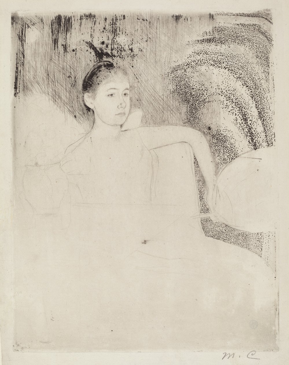 Mimi tenant un éventail japonais - Mary Cassatt