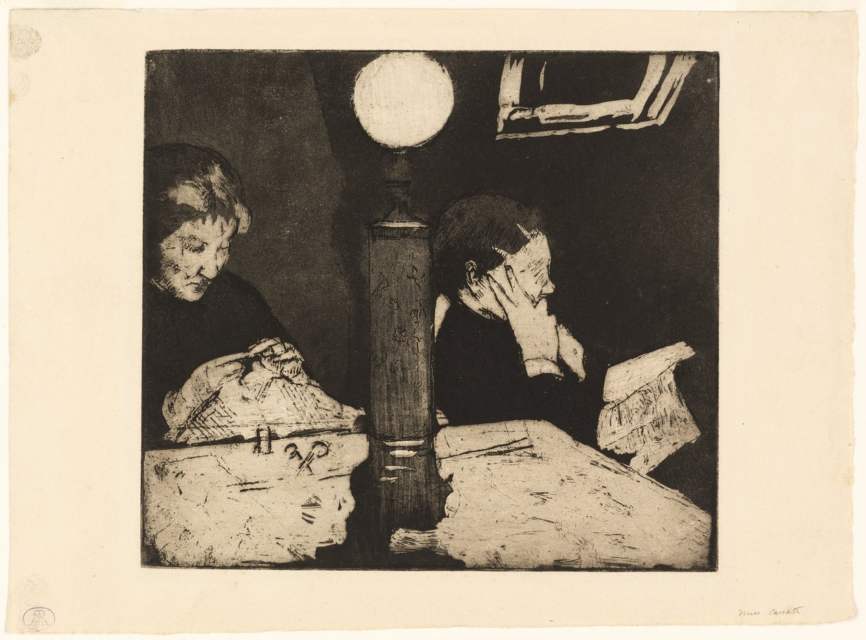 Sous la lampe - Mary Cassatt