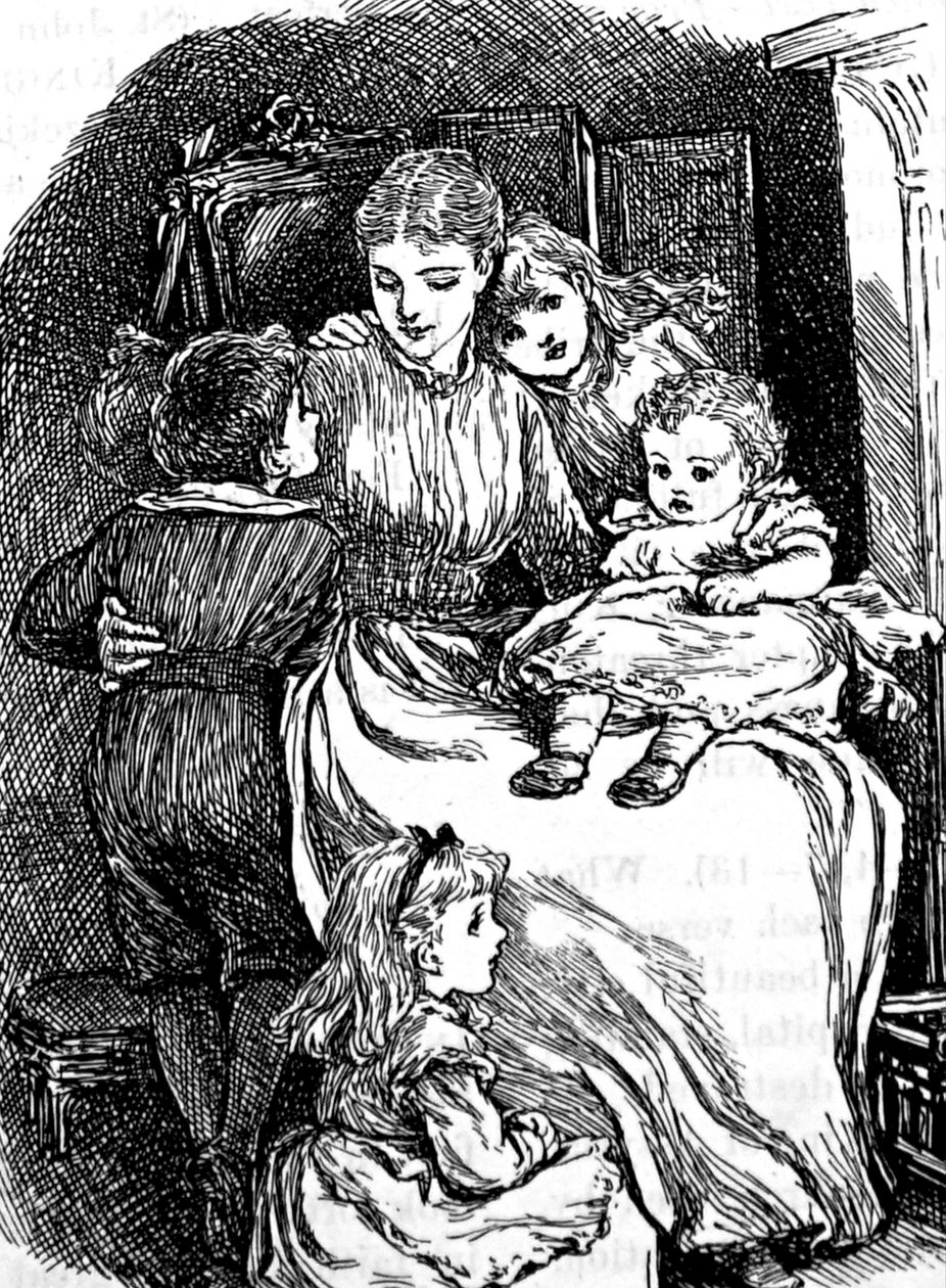 Une mère câlinant ses enfants - Mary Ellen Edwards