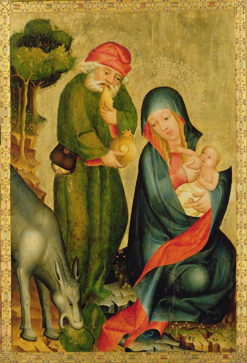 Repos pendant la fuite en Égypte, détail du Retable de Grabow, 1379-83 - Master Bertram of Minden