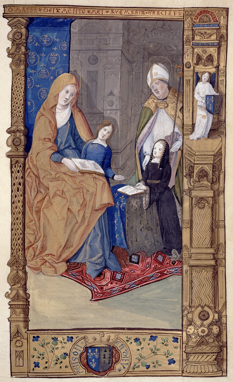 Ms.159.p14 St. Claude Présente une Fille Agenouillée à Ste. Anne et la Vierge, du Primer de Claude de France, c.1500-10 - Master of Antoine de Roche