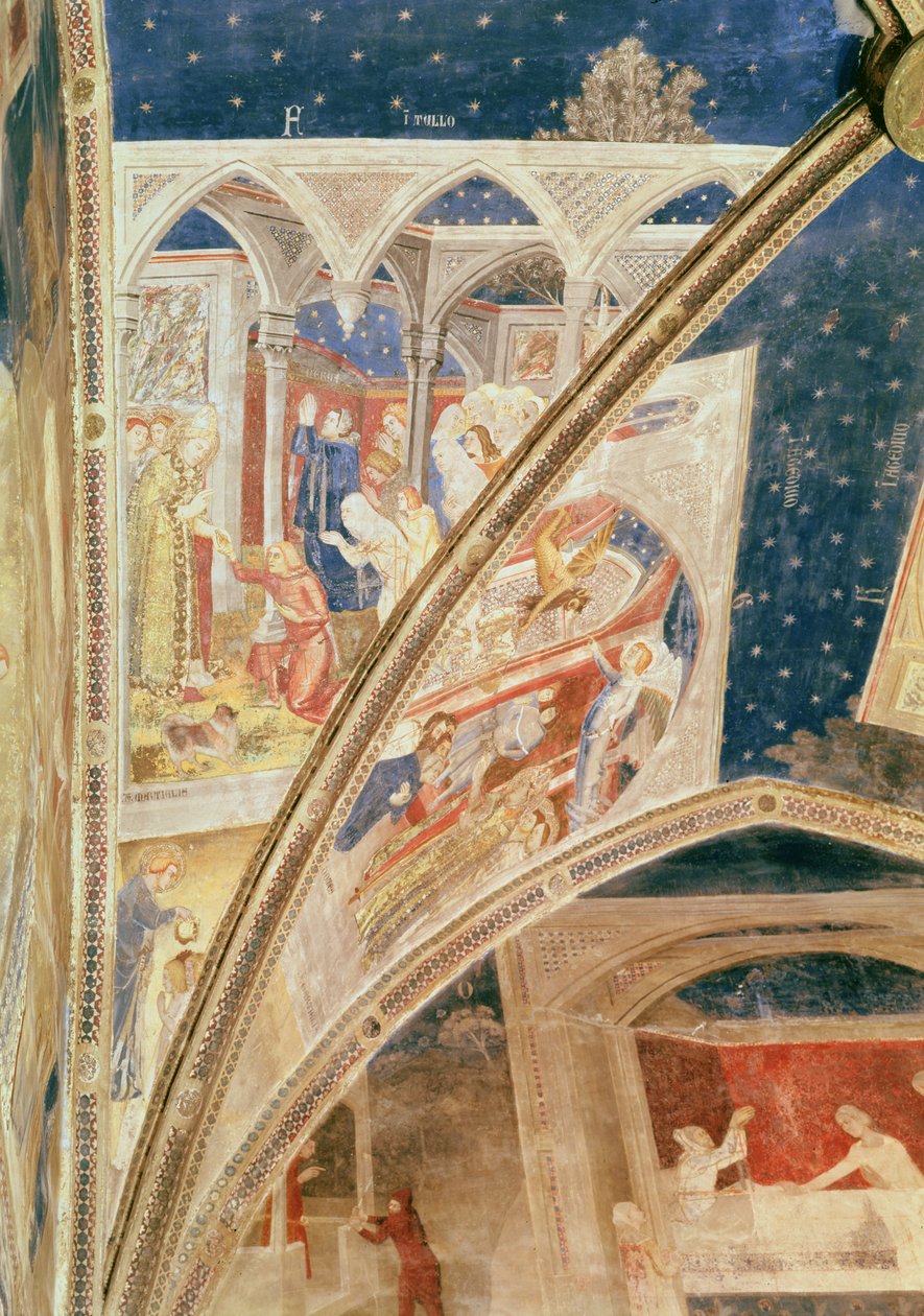 La résurrection du fils de Nerva, seigneur de Tulle, détail du plafond de la chapelle du Tinel avec des scènes de la vie de Saint Martial, 1344-45 - Matteo di Giovanetto da Viterbo