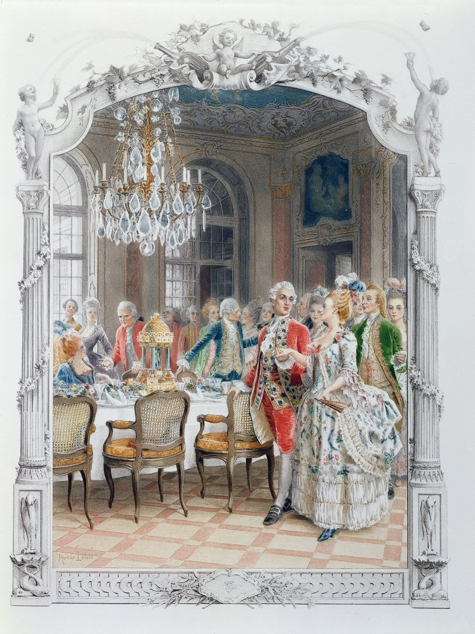 Repas élégant au XVIIIe siècle, illustration de 