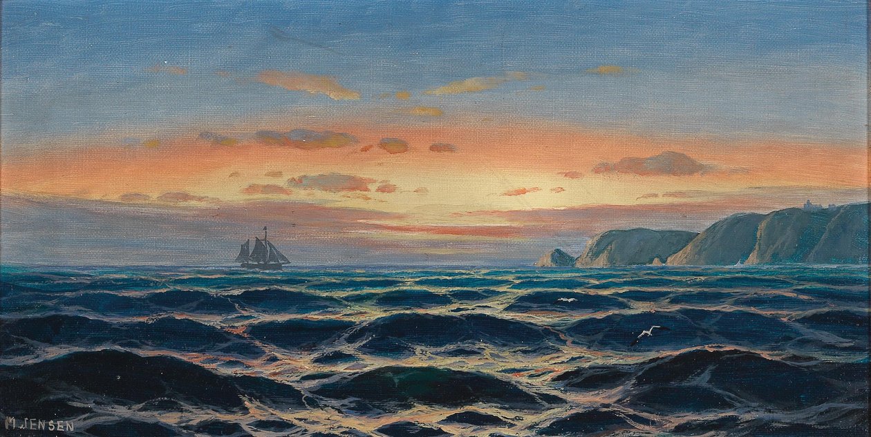 Navire à voile près de la côte au crépuscule - Max Jensen