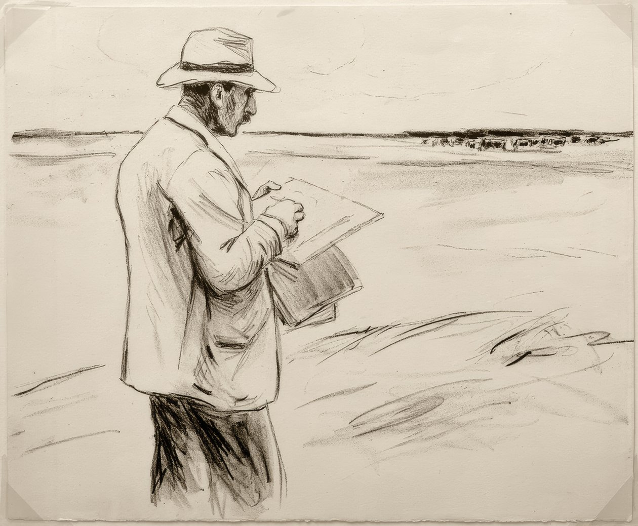 M. Liebermann, Autoportrait, dessinant en plein air - Max Liebermann