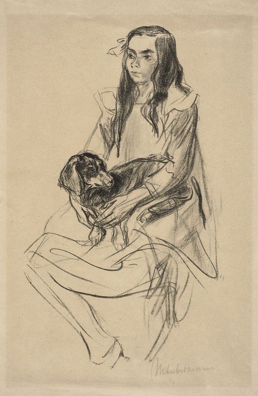 Jeune fille assise avec un teckel - Max Liebermann