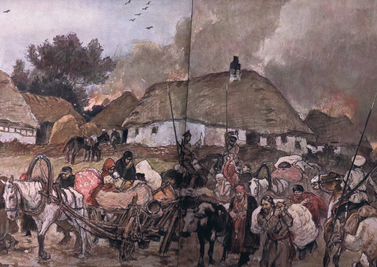 En route pour Brest-Litowsk : Réfugiés polonais suivis par des cosaques, de "L