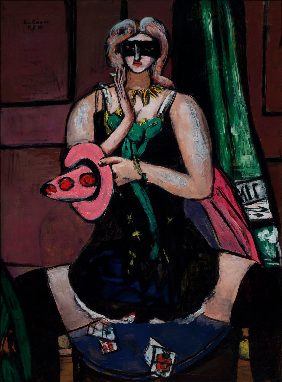 Masque de carnaval, vert, violet et rose (Colombine) - Max Beckmann
