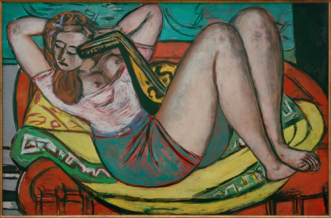 Femme avec Mandoline en Jaune et Rouge - Max Beckmann