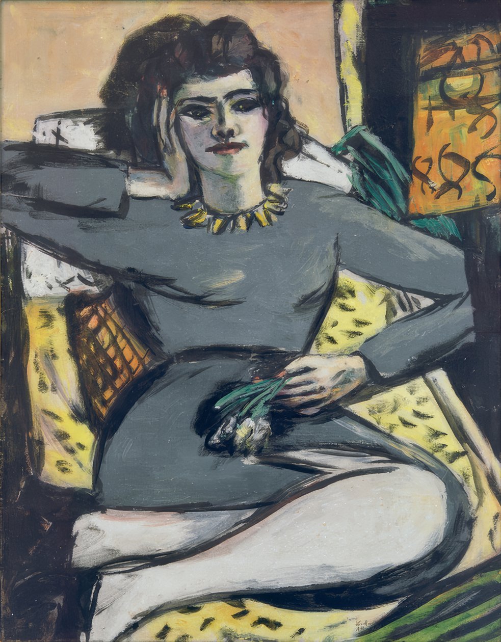 Femme au repos avec des œillets, portrait de Quappi - Max Beckmann