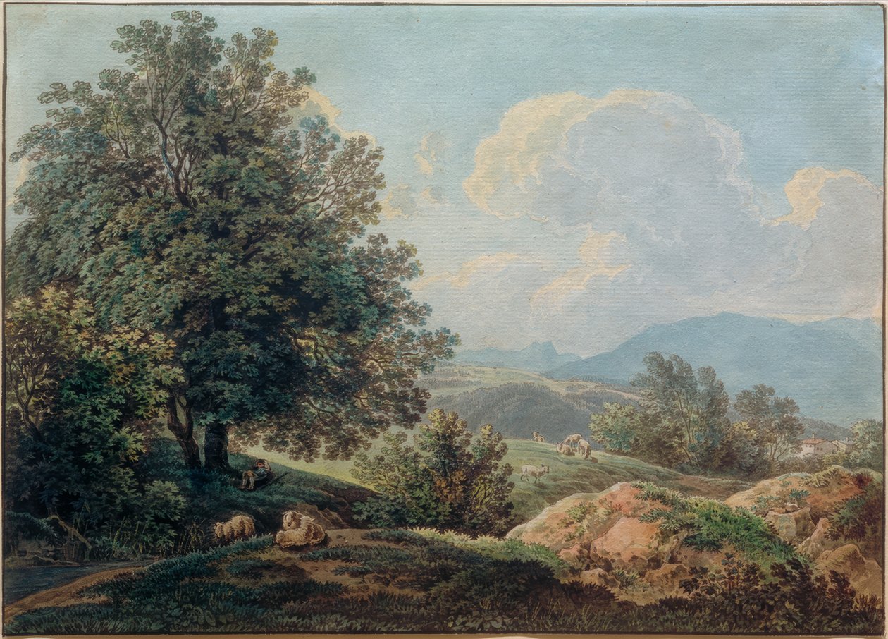 Paysage des Préalpes avec berger endormi - Max Joseph Wagenbauer