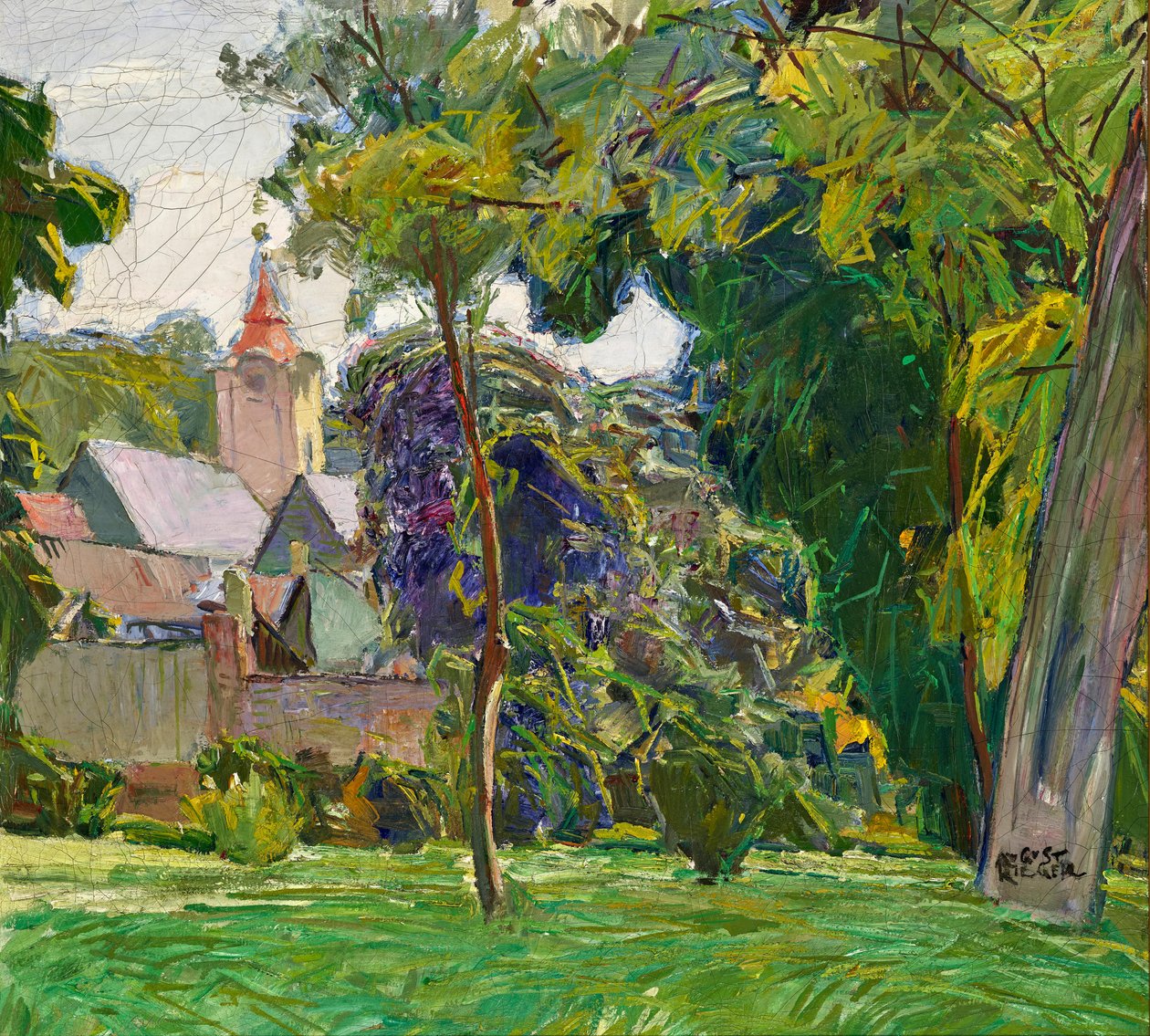 August Rieger Paysage de parc avec église - Max Kahrer
