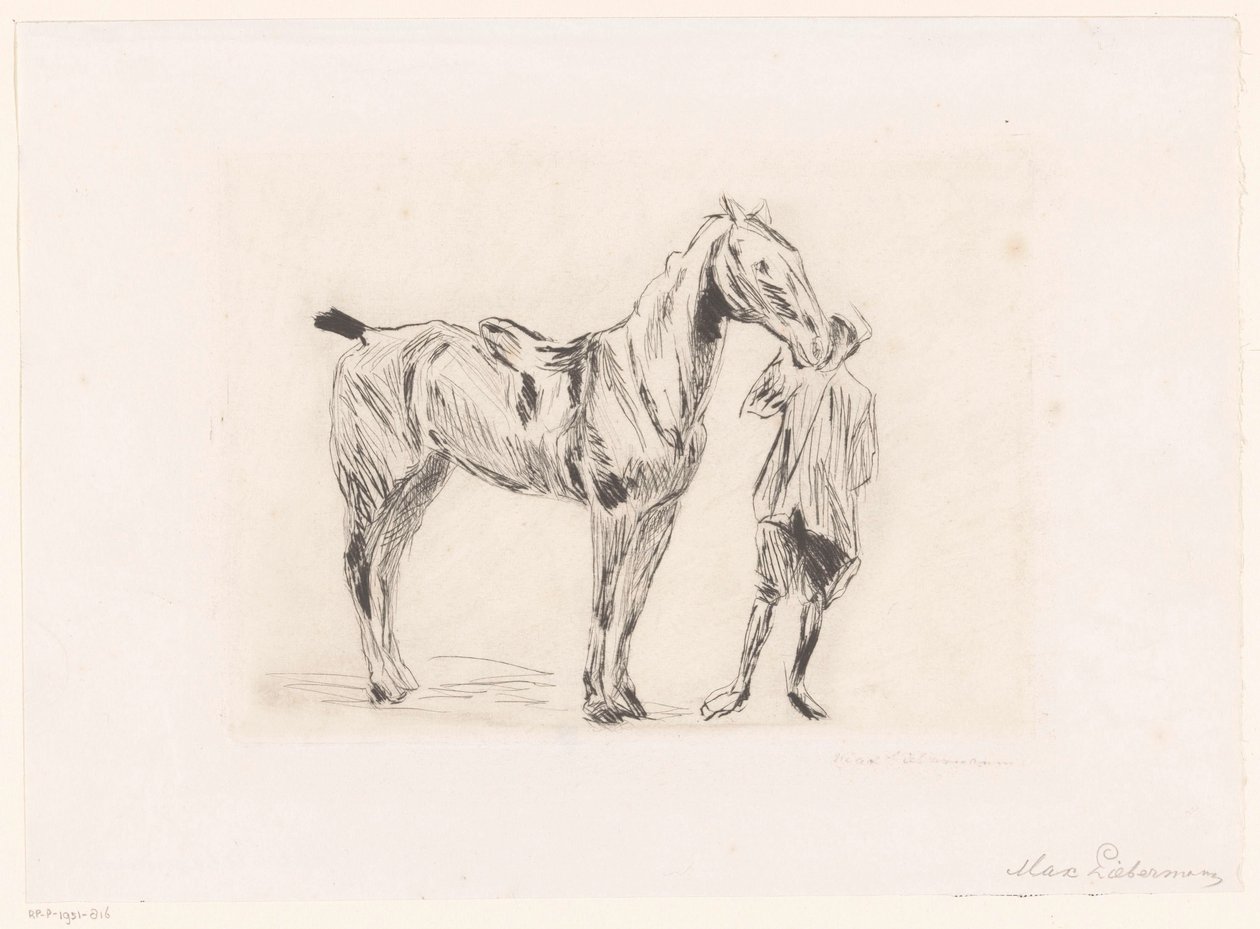 Homme avec cheval de selle - Max Liebermann (signed by artist)