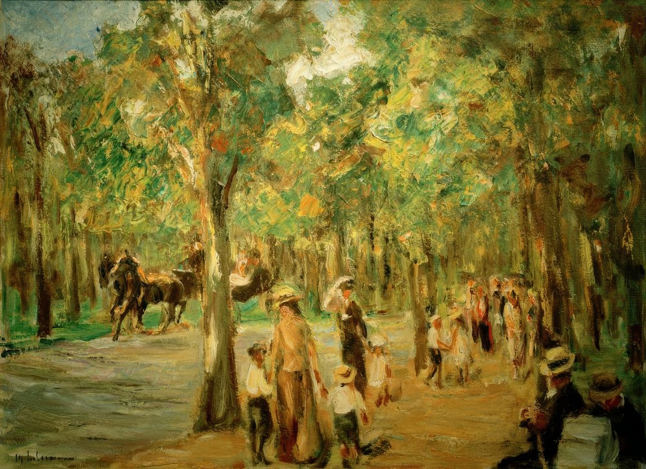 Allée dans le Tiergarten avec promeneurs et calèche - Max Liebermann