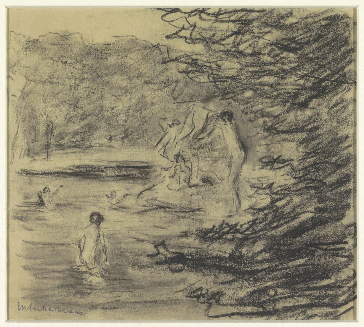 Garçons se baignant dans un étang forestier - Max Liebermann