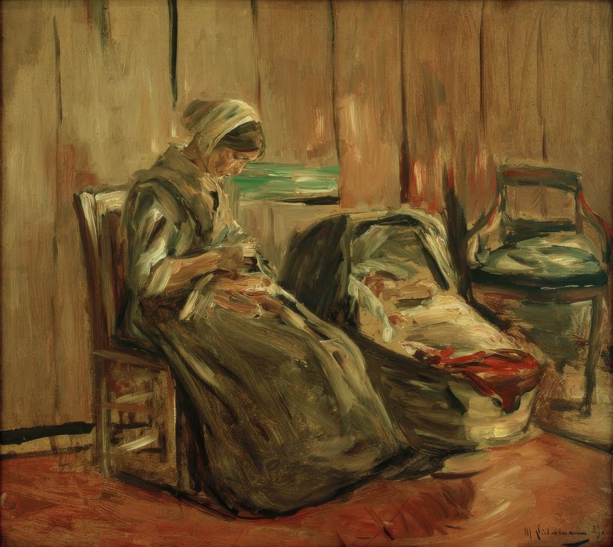 Intérieur avec femme cousant - Max Liebermann