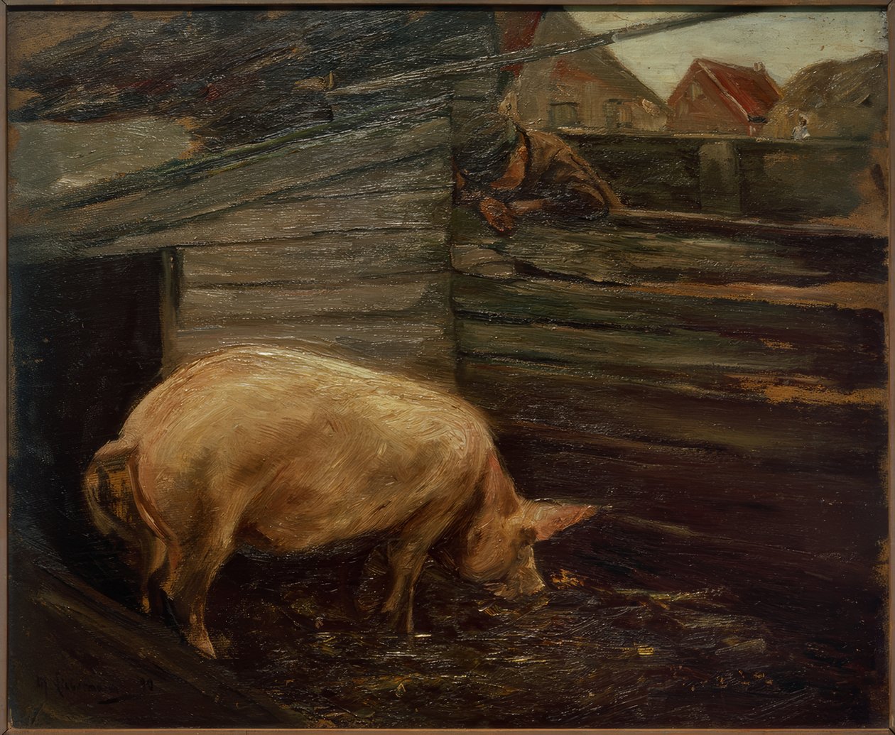 Porcherie avec garçons de ferme - Max Liebermann