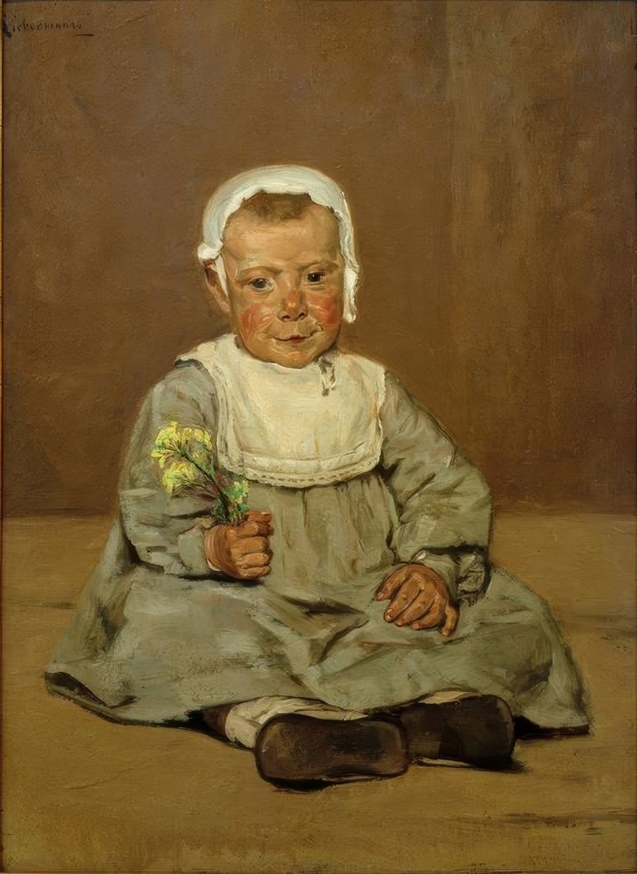 Enfant assis avec une fleur - Max Liebermann
