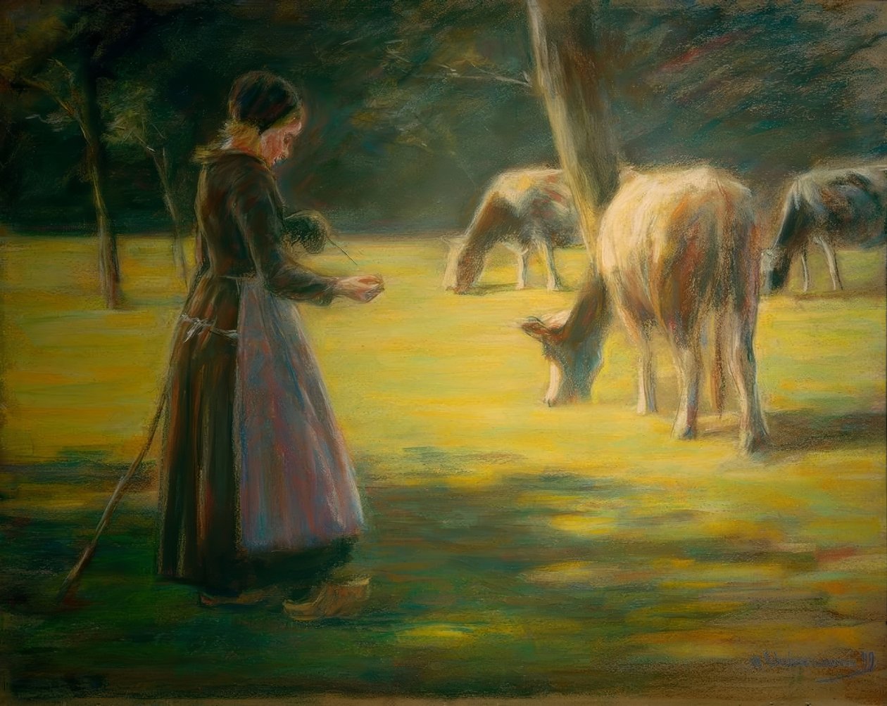 Bergère filant au soleil - Max Liebermann