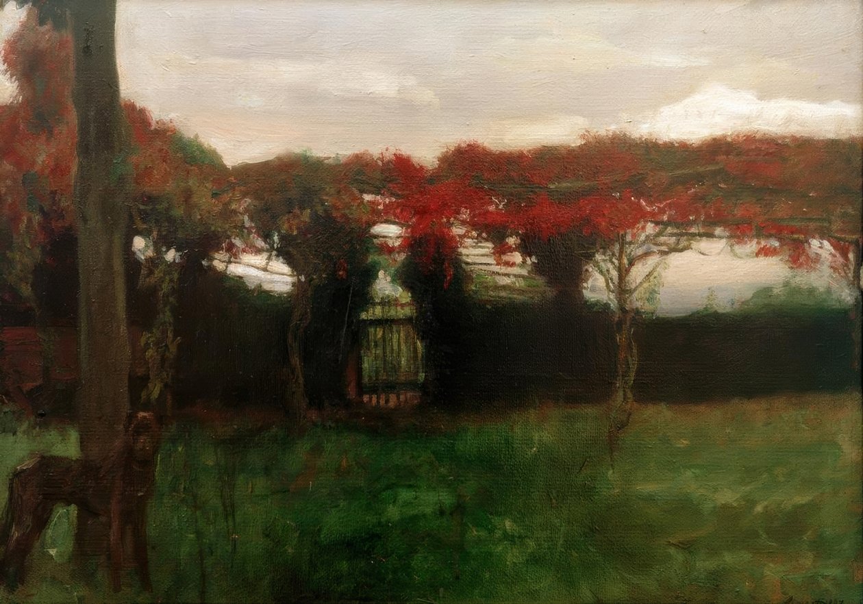 Tonnelle rouge avec chien - Max Slevogt