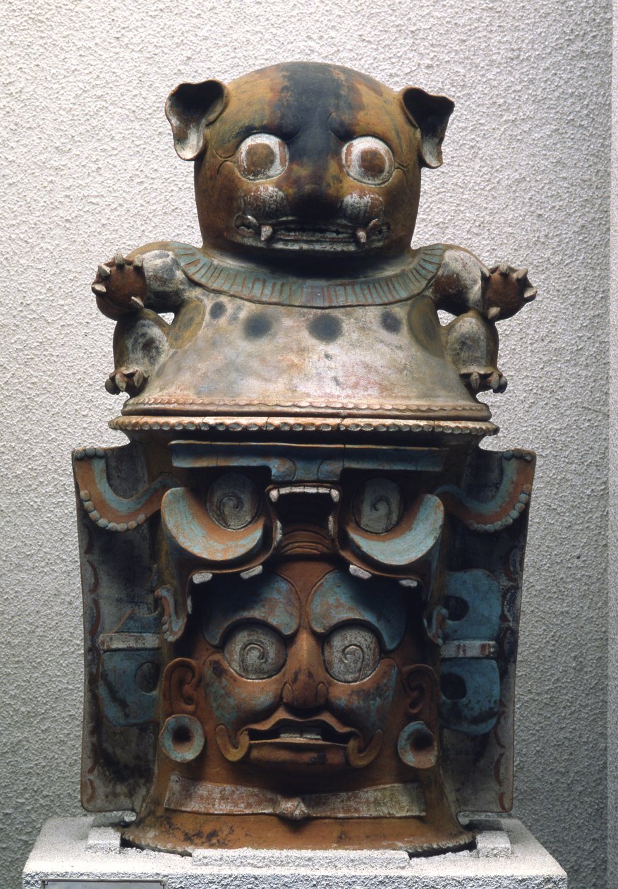 Urne funéraire Ixil avec couvercle félin, Nebaj, Guatemala, Période Classique Tardive (900-1200) - Mayan