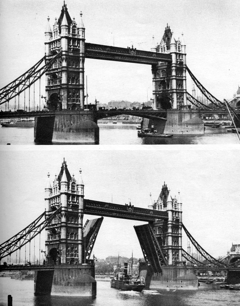 Tower Bridge ouvert et fermé, Londres, 1926-1927 - McLeish