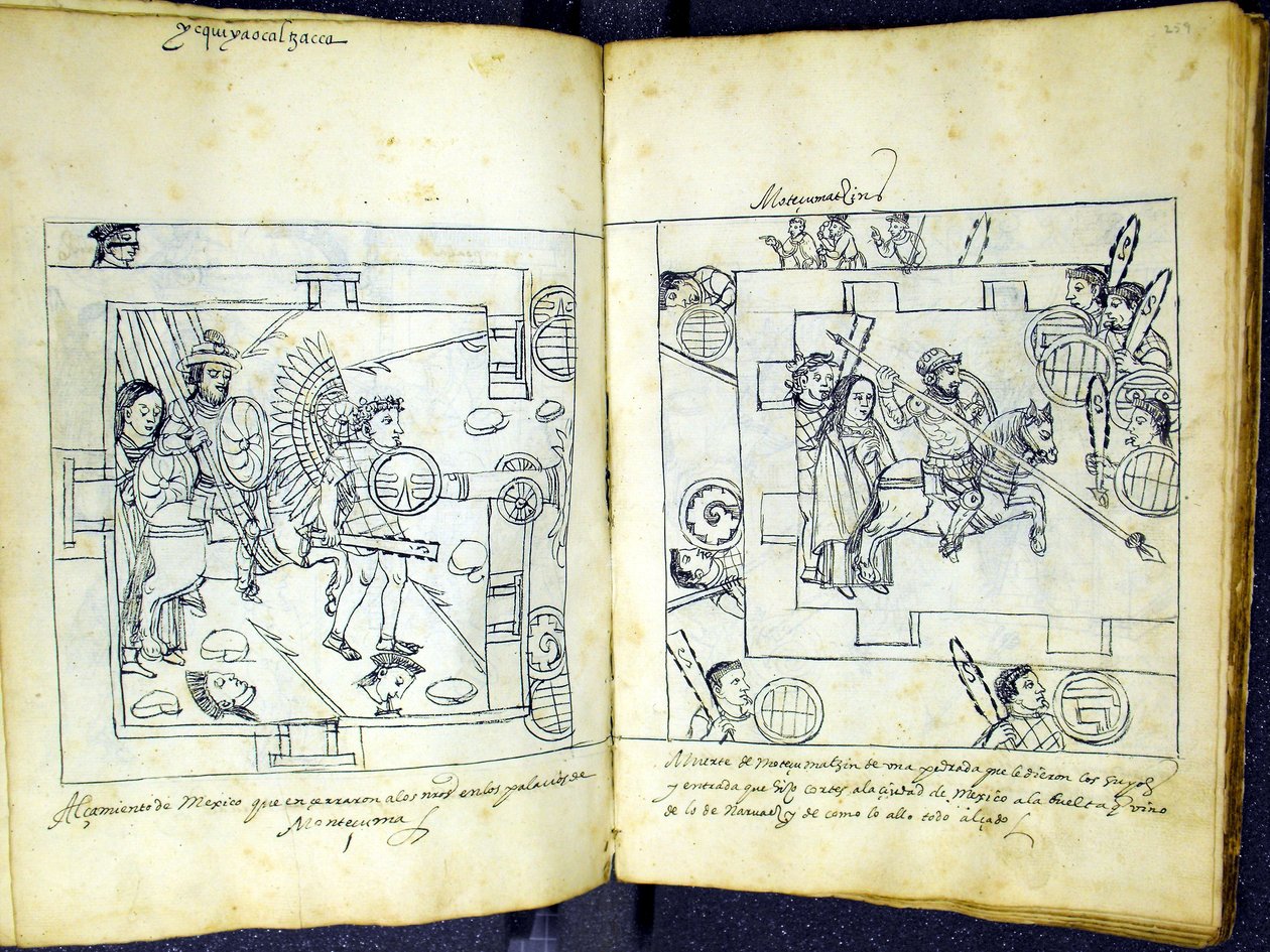 Ms Hunter 242 f.258v et f.259r, de "Historia de Tlaxcala" par Diego Munoz Camargo - Mexican School
