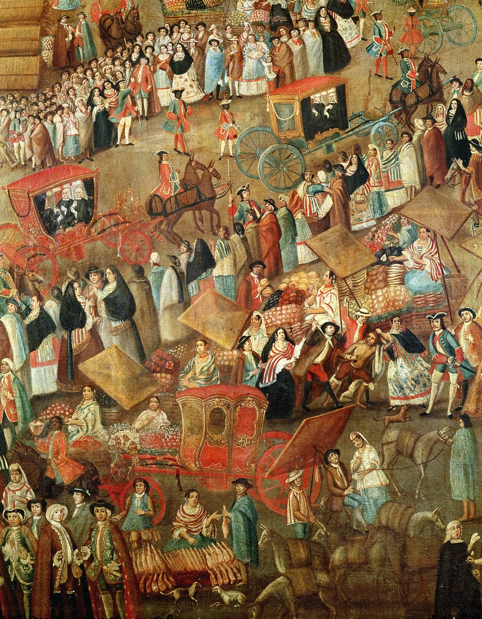 Plaza Mayor à Mexico, détail des carrosses - Mexican School
