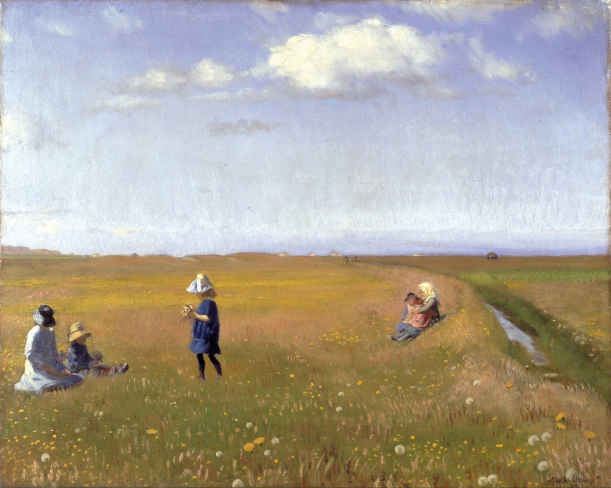 Enfants et jeunes filles cueillant des fleurs dans un champ au nord de Skagen - Michael Peter Ancher