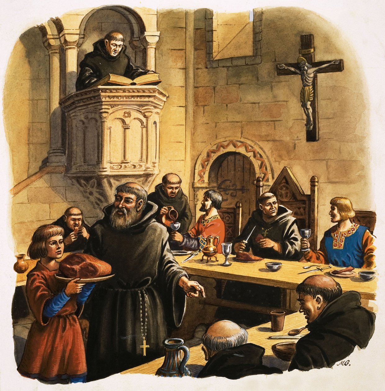 Novices servant les repas au réfectoire - Michael Godfrey