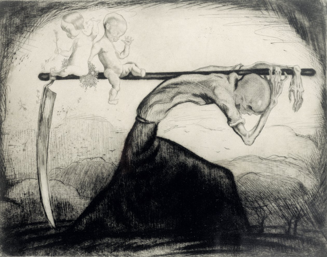 La Mort avec deux enfants portés sur sa faux, 1915 - Michel Fingesten