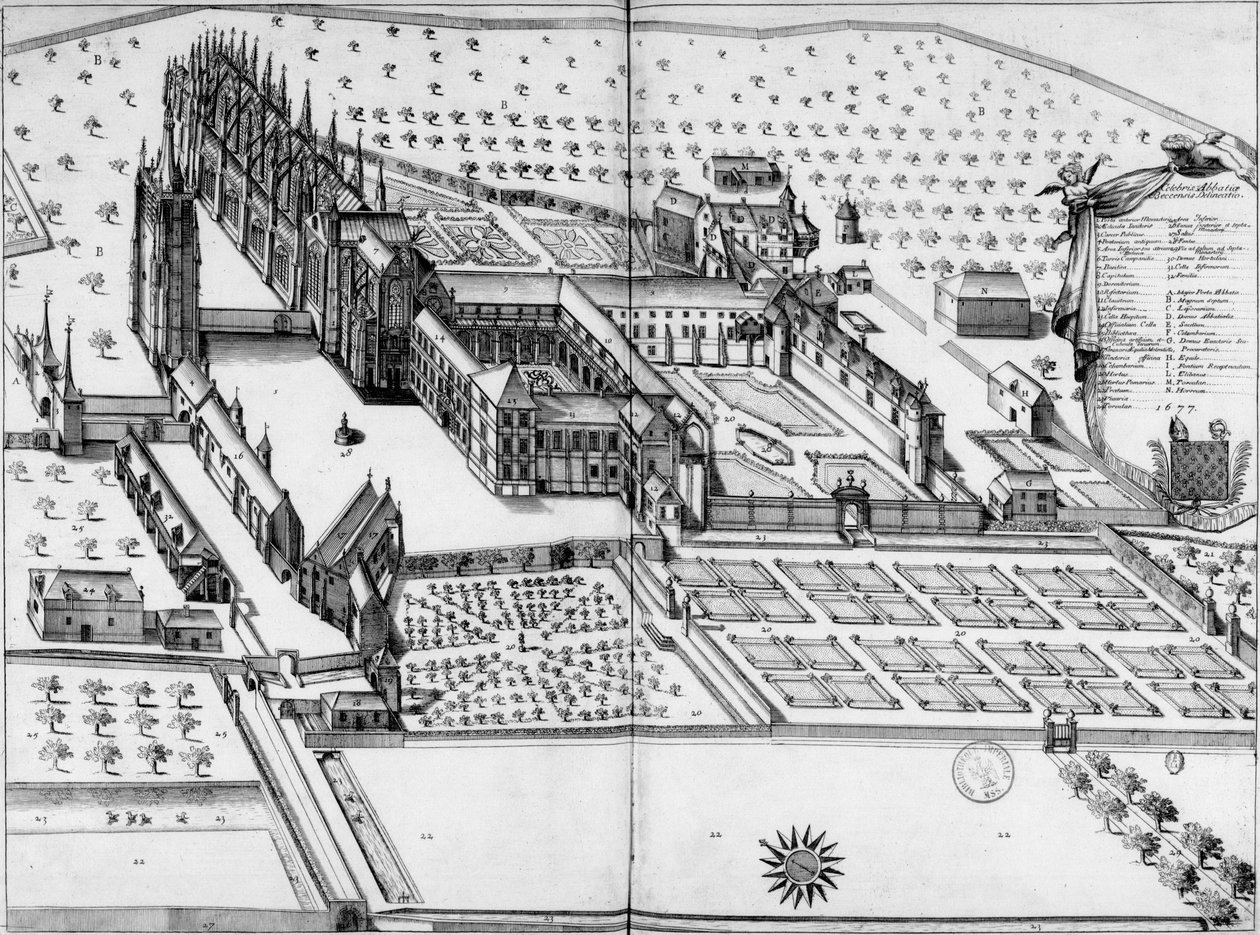 Abbaye Notre-Dame du Bec. Vue générale en 1677 - Michel Germain