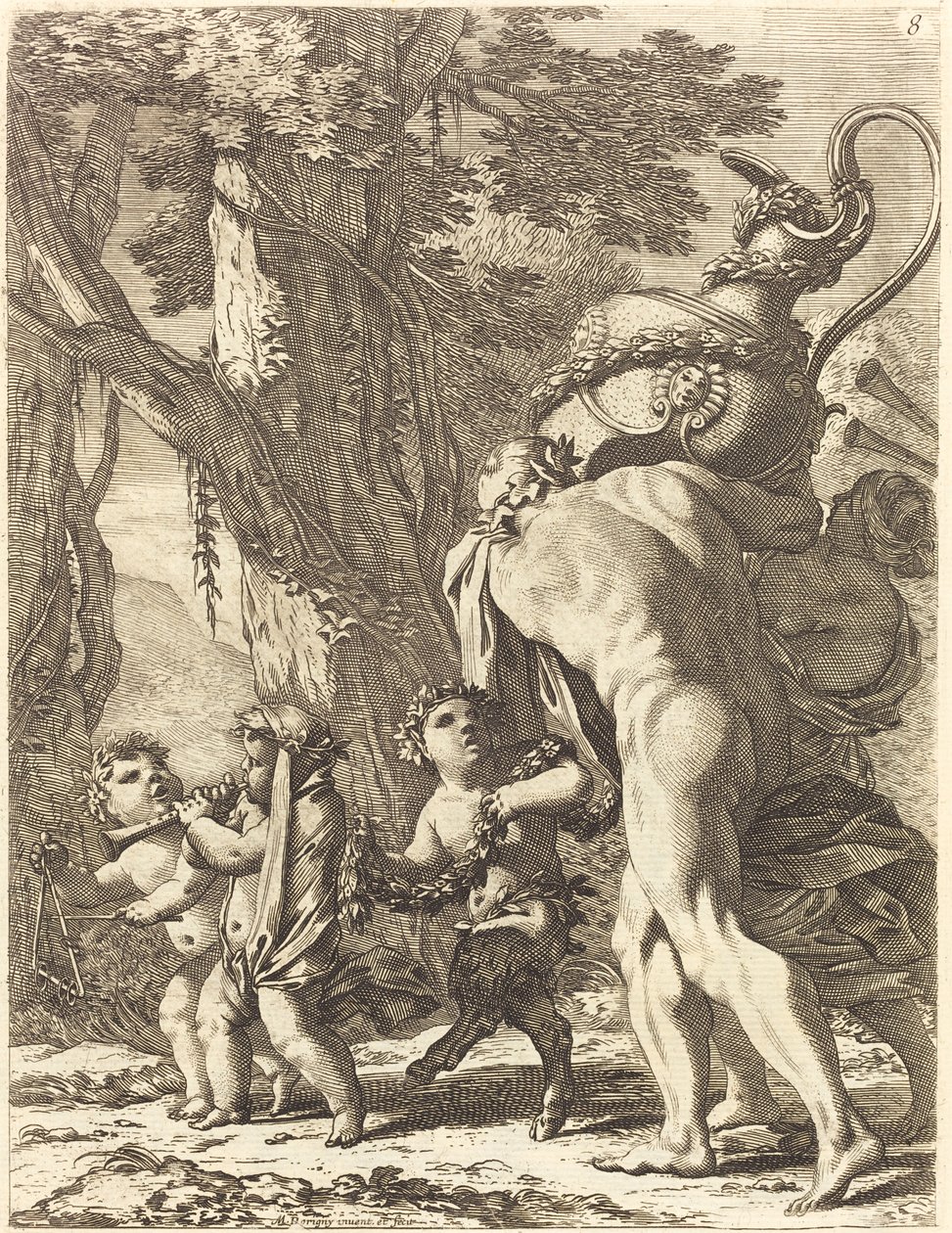 Bacchanale avec figures portant un vase - Michel Dorigny