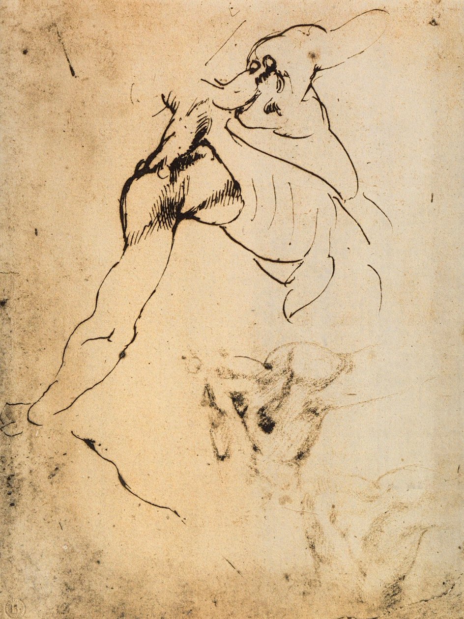 Étude anatomique masculine; dessin de Michel-Ange. Casa Buonarroti, Florence - Michelangelo Buonarroti