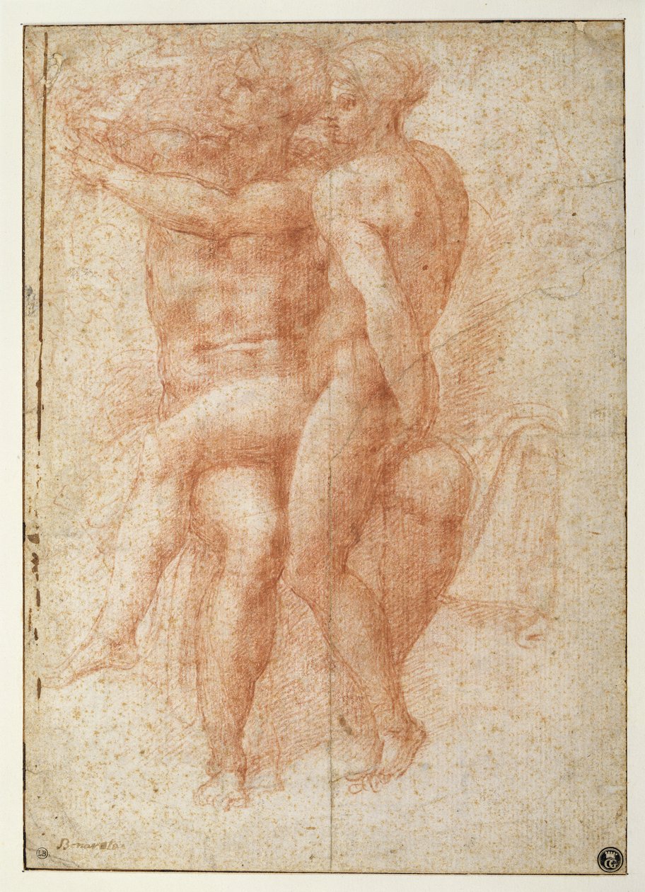 Femme nue assise sur les genoux d