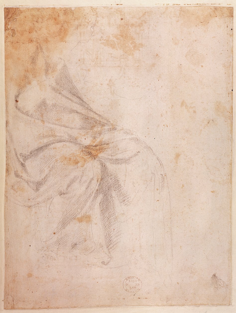 Étude de draperie (craie noire sur papier) c.1516 (verso) - Michelangelo Buonarroti