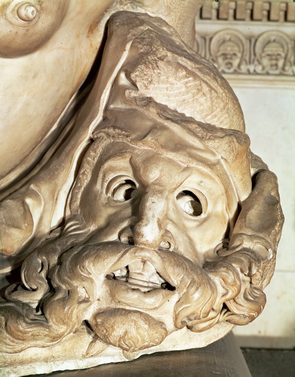 Le tombeau de Giuliano de Médicis (détail du masque tragique sous le bras de la Nuit) - Michelangelo Buonarroti
